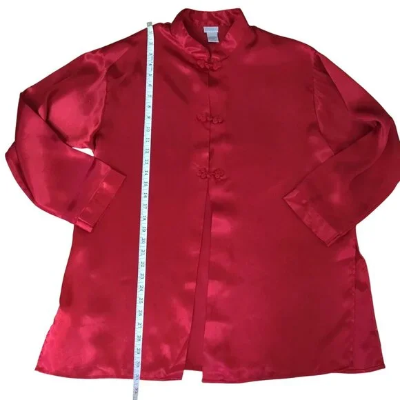 VTG Lingerie Cacique Red Satin Women 2 Pajama Set Mandarin Collar Frog Closure M - Picture 6 of 13